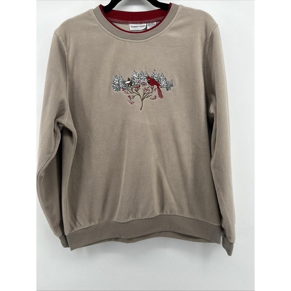 VTG Madison Taylor Cardinal Fleece Sweatshirt PXL Cozy Holiday Grandmacore Taupe
